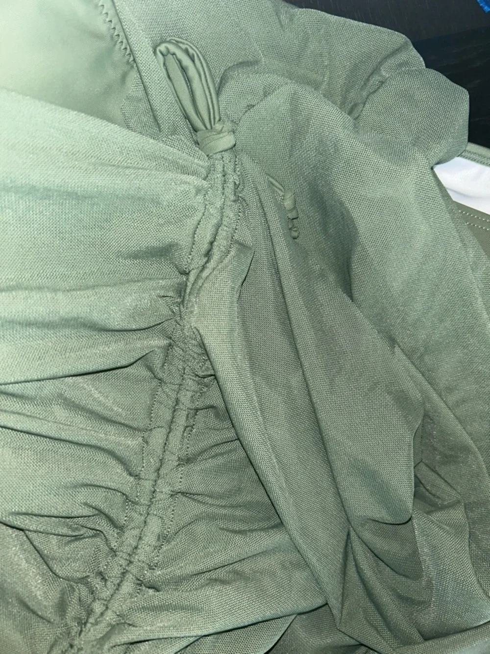 Olive Green Ruched Mesh Swim Dress - Picture 8 of 9